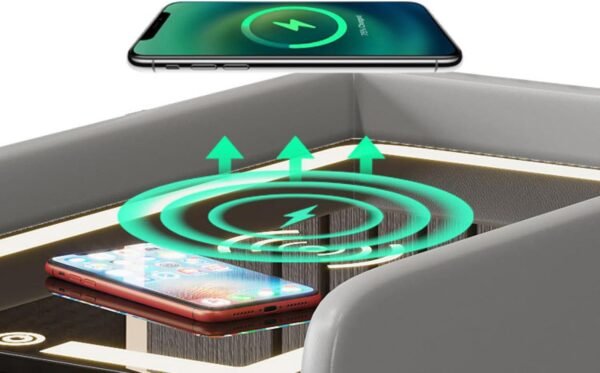 Comodino intelligente con ricarica wireless con luci a LED, gadget moderno per la casa e tecnologia per camera da letto, comodino stretto con 2 cassetti - Image 5