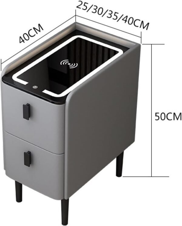 LAMEDOAT Stazione di Ricarica Wireless con luci LED, Comodino - Moderno Comodino Intelligente con 2 cassetti per Gadget tecnologici per la casa - Image 2