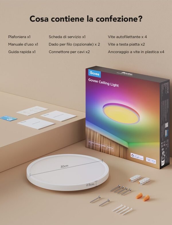 Govee RGBIC LED Plafoniera, Plafoniera Intelligente da 30 cm, 2400LM 2200-6500K Plafoniera a Incasso con 16 Milioni di Colori Fai Da te, Plafoniera per Camera da Letto, Soggiorno, Corridoio, Cucina - Image 9
