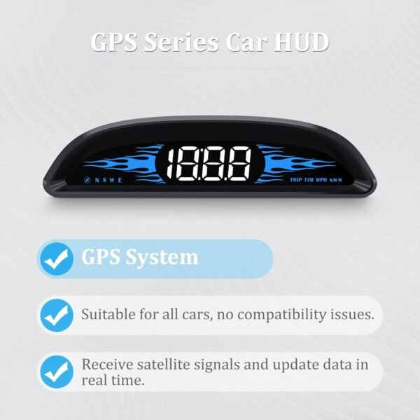 AMROOLOO Tachimetro GPS per auto, mostra velocità, tachimetro, promemoria di velocità e promemoria di fatica, compatibile con tutte le auto, display Head Up - Image 4