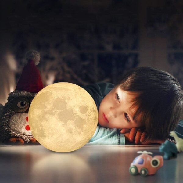 Lampada Luna 3D Stampata, ALED LIGHT Piena Lampada Moon Luna con Diametro 15cm, 3 Colori, Ricarica USB Decorativo LED Luce Notturna Toccare il Controllo, Decoro per Stanza Letto Mood Light per Camera - Image 8