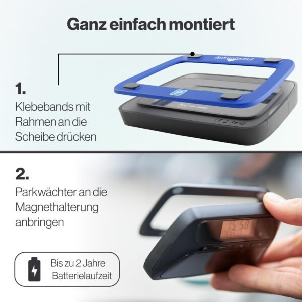 Parkwächter V0 Disco Orario Auto Automatico – Orologio Digitale per Parcheggio Auto con Protezione dei Dati – Facile Montaggio per Tutti i Veicoli – Gadget Auto – Blu – 111 mm x 72 mm x 25 mm - Image 6