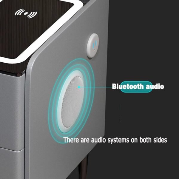 Comodino intelligente con ricarica wireless con luci a LED, gadget moderno per la casa e tecnologia per camera da letto, comodino stretto con 2 cassetti - Image 8