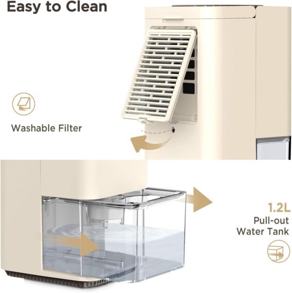 EasyAcc® Deumidificatore Casa Muffa 1200ml Deumidificatore Portatile Silenzioso Efficiente Deumidificatore Elettrico Autosbrinamento Peltier Deumidificatore per Cameretta Bagno Ufficio Armadio Garage - Image 6