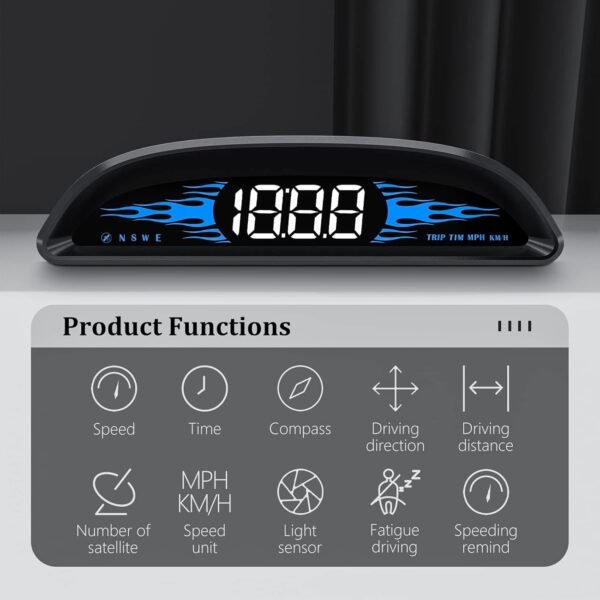 AMROOLOO Tachimetro GPS per auto, mostra velocità, tachimetro, promemoria di velocità e promemoria di fatica, compatibile con tutte le auto, display Head Up - Image 5