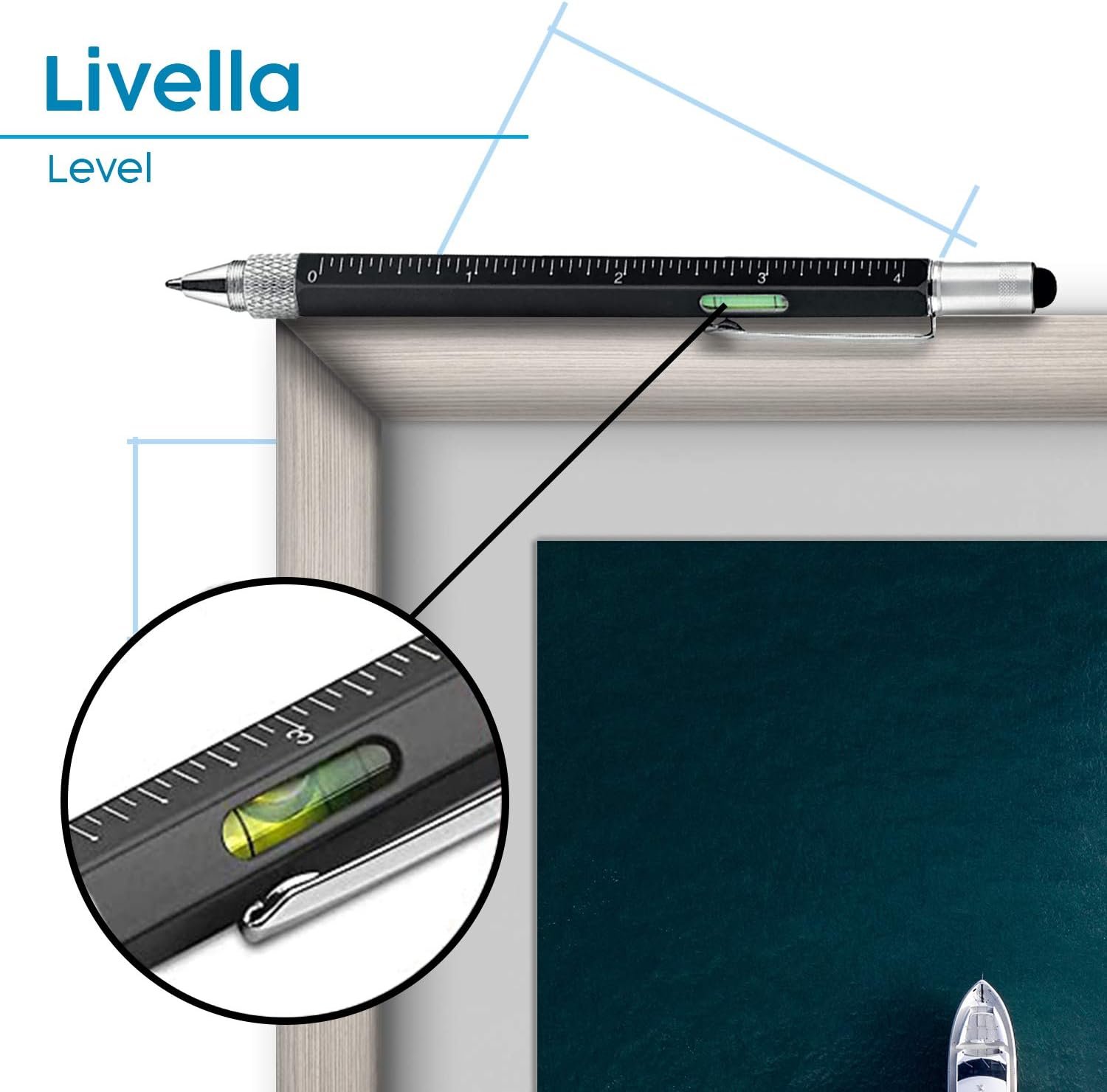 Pitagora Smart Pen, Penna a Sfera MultiTool Professionale Innovativa 9 in 1, 3 ricambi, Righello Cacciavite,Livella, Pen Touch,Regalo Originale Utile per Uomo Papà, Gadget Tecnologico Ufficio(Black) - Image 4