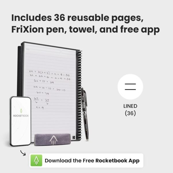 Rocketbook Lined Quaderno Appunti Digitale - Riutilizzabile Taccuino Digitali A5 Blu Quaderno A Spirale A Righe, Block Notes, Penna Cancellabile Pilot Frixion Inclusi, Ufficio Gadget Tecnologici - Image 4