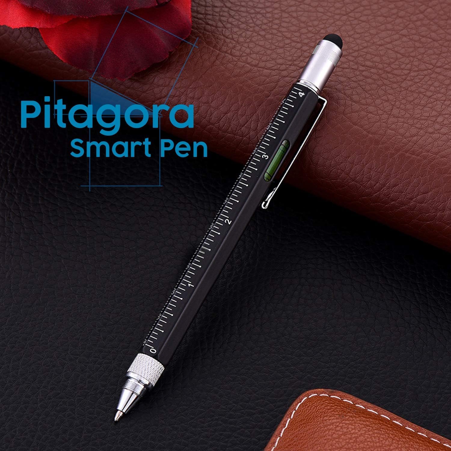 Pitagora Smart Pen, Penna a Sfera MultiTool Professionale Innovativa 9 in 1, 3 ricambi, Righello Cacciavite,Livella, Pen Touch,Regalo Originale Utile per Uomo Papà, Gadget Tecnologico Ufficio(Black) - Image 6
