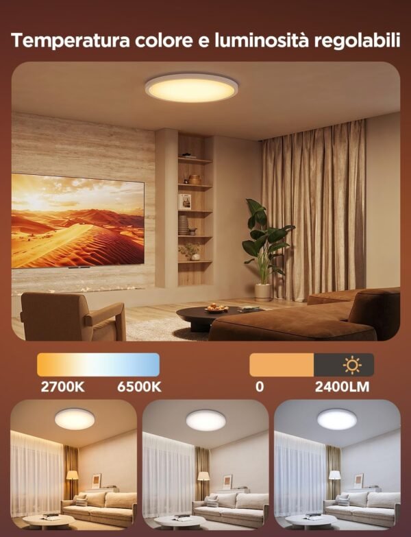 Govee RGBIC LED Plafoniera, Plafoniera Intelligente da 30 cm, 2400LM 2200-6500K Plafoniera a Incasso con 16 Milioni di Colori Fai Da te, Plafoniera per Camera da Letto, Soggiorno, Corridoio, Cucina - Image 6