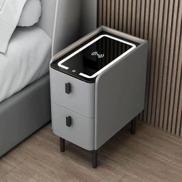 LAMEDOAT Stazione di Ricarica Wireless con luci LED, Comodino - Moderno Comodino Intelligente con 2 cassetti per Gadget tecnologici per la casa