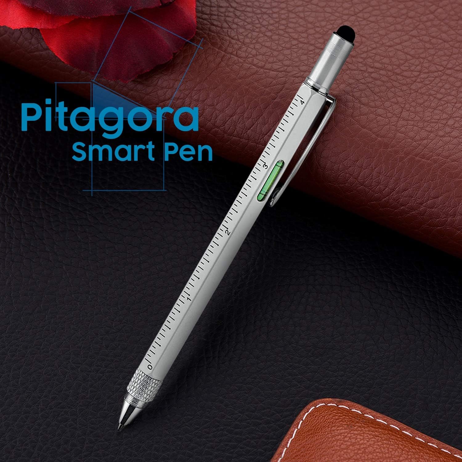 Pitagora Smart Pen, Penna a Sfera MultiTool Professionale Innovativa 9 in 1, 3 ricambi, Righello Cacciavite,Livella, Pen Touch,Regalo Originale Utile per Uomo Papà, Gadget Tecnologico Ufficio(Silver) - Image 6