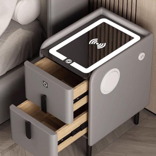 LAMEDOAT Stazione di Ricarica Wireless con luci LED, Comodino - Moderno Comodino Intelligente con 2 cassetti per Gadget tecnologici per la casa - Image 6