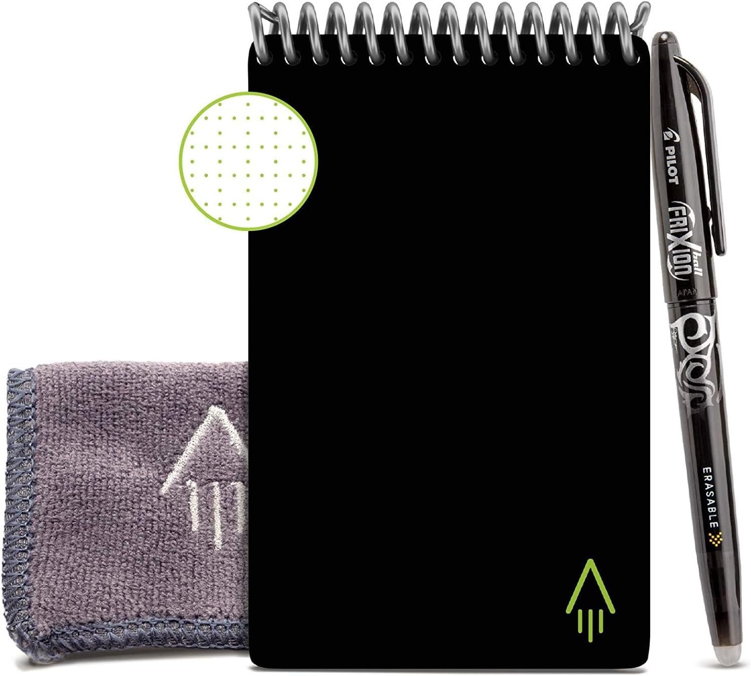 Rocketbook Mini Quaderno Appunti Digitale - Riutilizzabile Taccuino Digitali A6 Nero Quaderno A Spirale Puntinato, Block Notes, Penna Cancellabile Pilot Frixion Inclusi, Ufficio Gadget Tecnologici