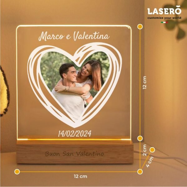 LASERO' Lampada con Foto Personalizzata Idea Regalo Fidanzata Compleanno - Lampada a Cuore Regali Anniversario per Lui - Image 3