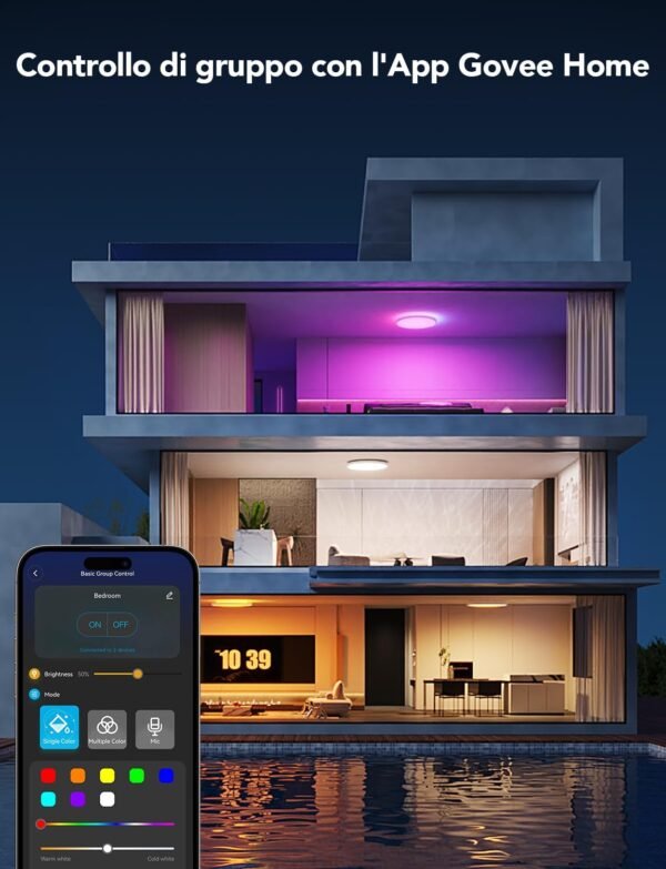 Govee RGBIC LED Plafoniera, Plafoniera Intelligente da 30 cm, 2400LM 2200-6500K Plafoniera a Incasso con 16 Milioni di Colori Fai Da te, Plafoniera per Camera da Letto, Soggiorno, Corridoio, Cucina - Image 7