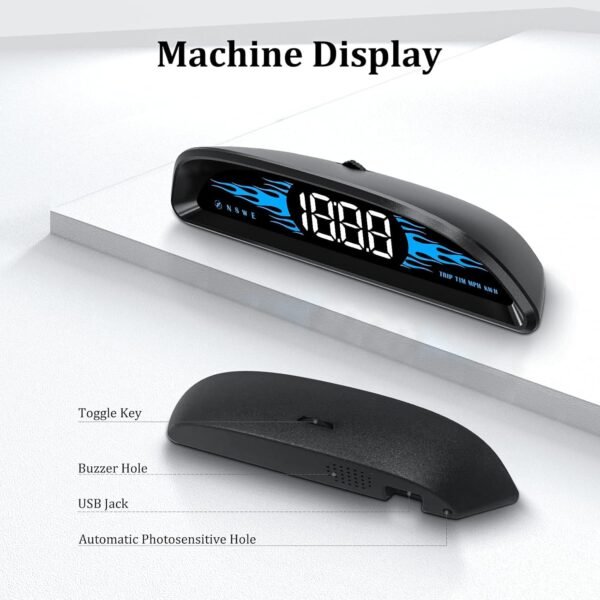 AMROOLOO Tachimetro GPS per auto, mostra velocità, tachimetro, promemoria di velocità e promemoria di fatica, compatibile con tutte le auto, display Head Up - Image 3
