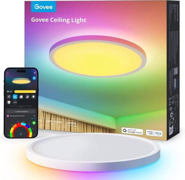 Govee RGBIC LED Plafoniera, Plafoniera Intelligente da 30 cm, 2400LM 2200-6500K Plafoniera a Incasso con 16 Milioni di Colori Fai Da te, Plafoniera per Camera da Letto, Soggiorno, Corridoio, Cucina