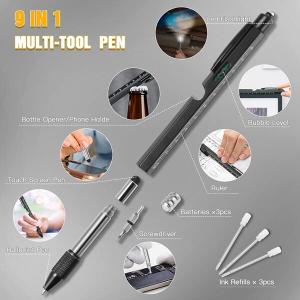 Vinabo Regalo uomo Natale,9 in 1 Penna Multifunzione Idee Natale Originali per Uomini,Divertenti Gadget Tecnologici per Lui, Papà, Collega - Image 3