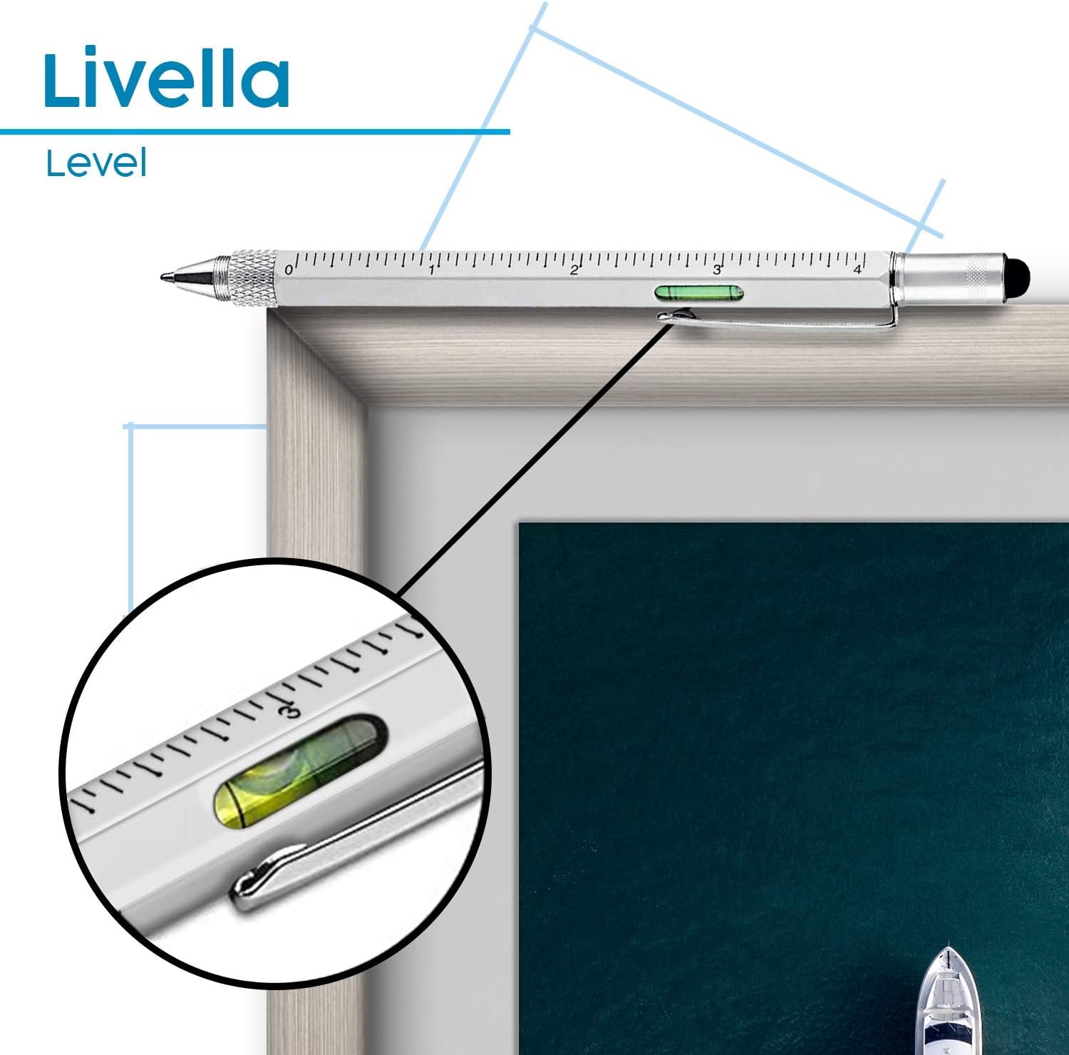 Pitagora Smart Pen, Penna a Sfera MultiTool Professionale Innovativa 9 in 1, 3 ricambi, Righello Cacciavite,Livella, Pen Touch,Regalo Originale Utile per Uomo Papà, Gadget Tecnologico Ufficio(Silver) - Image 4