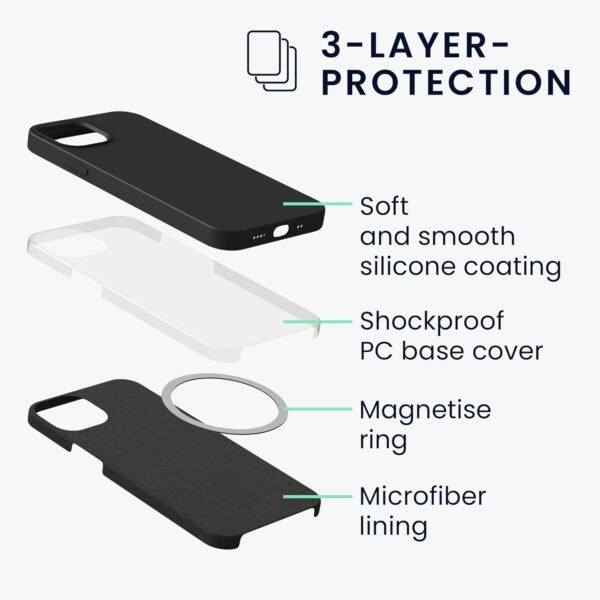 kwmobile Custodia Magnetica Compatibile con Apple iPhone 13 mini - Compatibile con MagSafe - Cover Silicone TPU Magnete - nero - Image 2