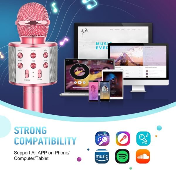 GeschenPark Microfono Bambini, Microfono Wireless Bluetooth Giocattoli per Bambina 3-10 anni Regali Bambini Microfono Karaoke Giochi Bambini Regali di Natale Bambina - Image 5