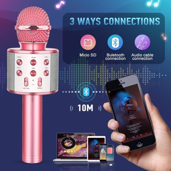 GeschenPark Microfono Bambini, Microfono Wireless Bluetooth Giocattoli per Bambina 3-10 anni Regali Bambini Microfono Karaoke Giochi Bambini Regali di Natale Bambina - Image 2