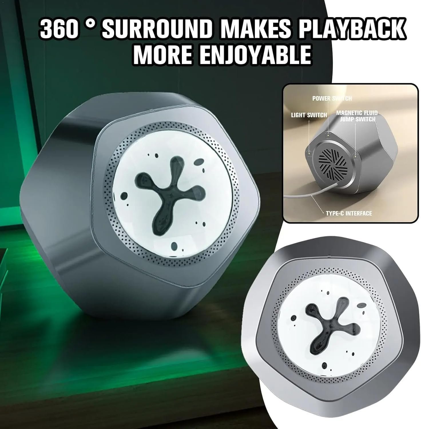 Altoparlante fluido magnetico portatile, suono surround a 360° ad alta fedeltà, altoparlante Bluetooth ferrofluido con visualizzazione della musica, gadget tecnologico per la decorazione di casa e - Image 5