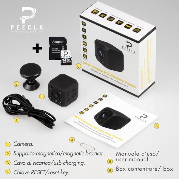 Telecamera Nascosta Wifi Con Micro Sd 64 Gb Inclusa, Telecamera Wi-fi Interno, Mini, Senza Fili, Notturna, Portatile, Gadget Tecnologici, Microcamera, Spia, Dash Cam, Videocamera Sorveglianza Spy cam - Image 8