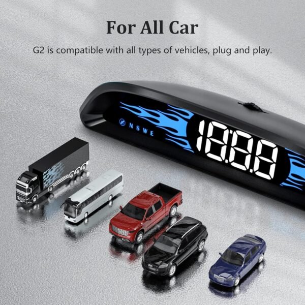 AMROOLOO Tachimetro GPS per auto, mostra velocità, tachimetro, promemoria di velocità e promemoria di fatica, compatibile con tutte le auto, display Head Up - Image 6