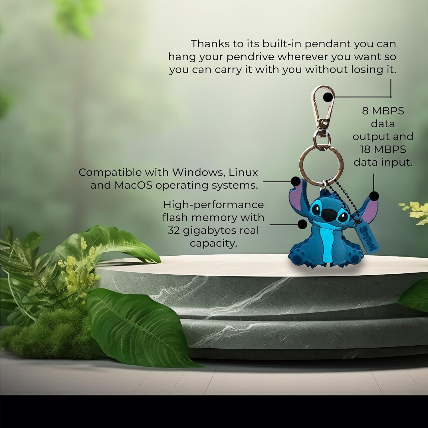 WONDEE Stitch Gadget, ( 2 in 1 Simpatica Chiavetta USB 32 gb + Portachiavi Stitch ) - Lilo e Stitch Stitch Bambina, Disney Gadget Originale e Funzionale, Idea Regalo per Adulti e Bambini - Image 2