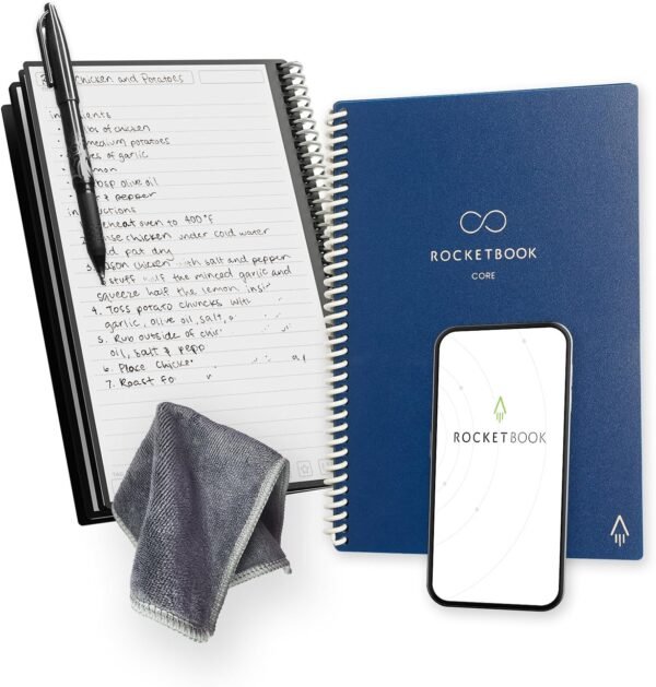 Rocketbook Lined Quaderno Appunti Digitale - Riutilizzabile Taccuino Digitali A5 Blu Quaderno A Spirale A Righe, Block Notes, Penna Cancellabile Pilot Frixion Inclusi, Ufficio Gadget Tecnologici