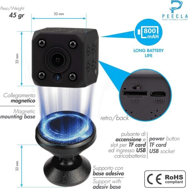 Telecamera Nascosta Wifi Con Micro Sd 64 Gb Inclusa, Telecamera Wi-fi Interno, Mini, Senza Fili, Notturna, Portatile, Gadget Tecnologici, Microcamera, Spia, Dash Cam, Videocamera Sorveglianza Spy cam - Image 7
