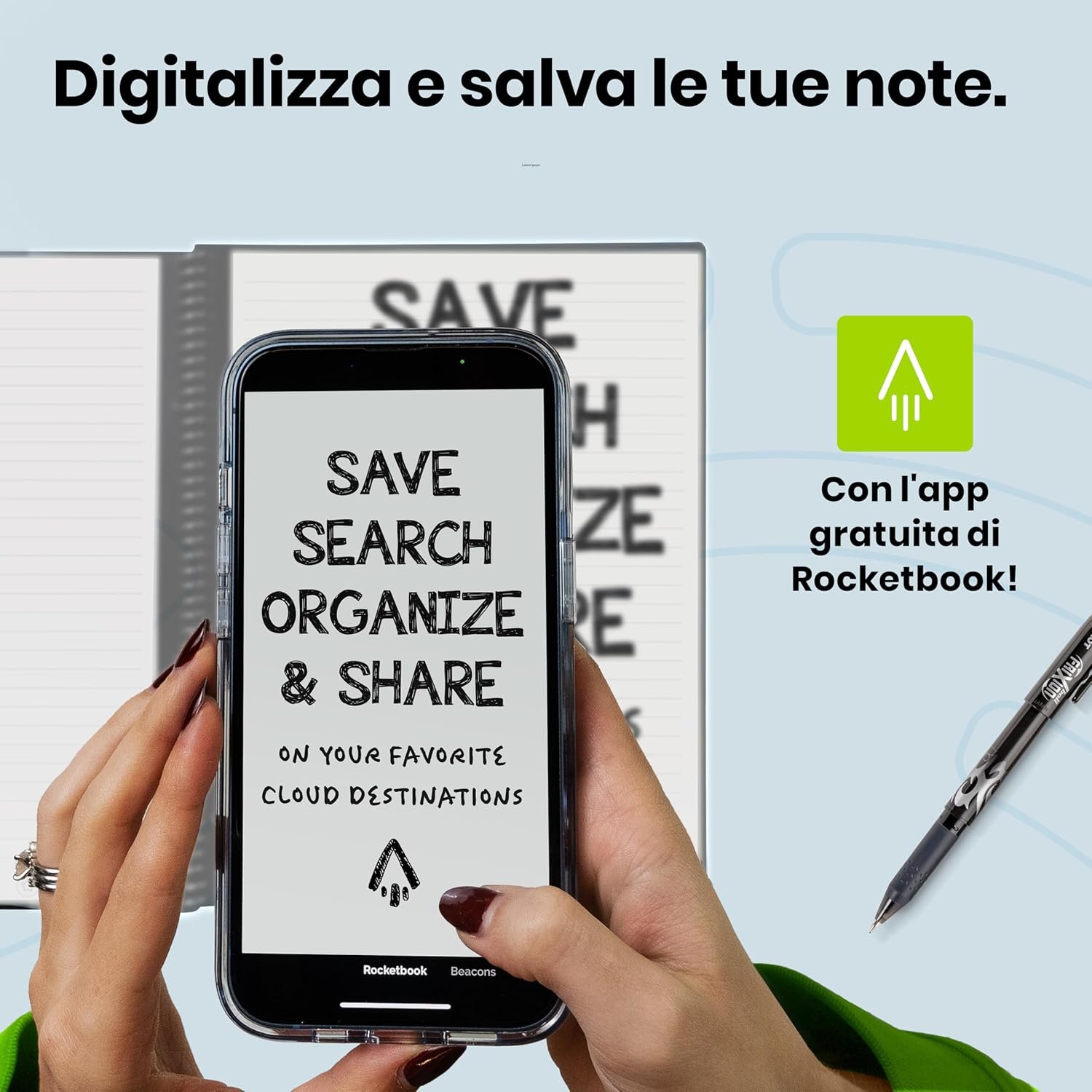 Rocketbook Mini Quaderno Appunti Digitale - Riutilizzabile Taccuino Digitali A6 Nero Quaderno A Spirale Puntinato, Block Notes, Penna Cancellabile Pilot Frixion Inclusi, Ufficio Gadget Tecnologici - Image 3