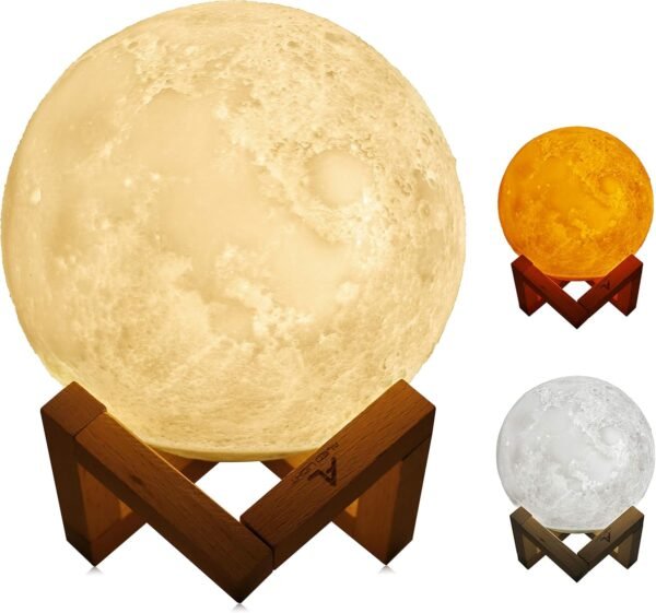 Lampada Luna 3D Stampata, ALED LIGHT Piena Lampada Moon Luna con Diametro 15cm, 3 Colori, Ricarica USB Decorativo LED Luce Notturna Toccare il Controllo, Decoro per Stanza Letto Mood Light per Camera - Image 3