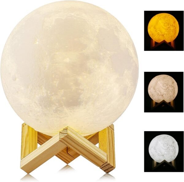 Lampada Luna 3D Stampata, ALED LIGHT Piena Lampada Moon Luna con Diametro 15cm, 3 Colori, Ricarica USB Decorativo LED Luce Notturna Toccare il Controllo, Decoro per Stanza Letto Mood Light per Camera - Image 2