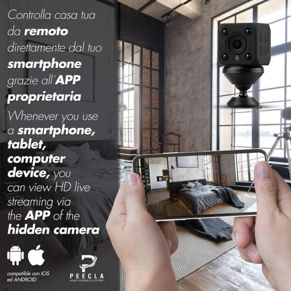 Telecamera Nascosta Wifi Con Micro Sd 64 Gb Inclusa, Telecamera Wi-fi Interno, Mini, Senza Fili, Notturna, Portatile, Gadget Tecnologici, Microcamera, Spia, Dash Cam, Videocamera Sorveglianza Spy cam - Image 3