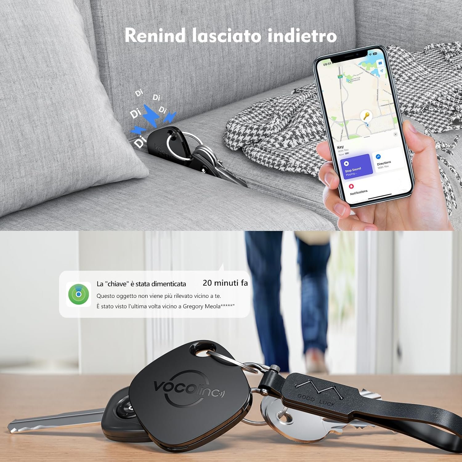 VOCOlinc Air Tag Tracker, Bluetooth Localizzatore Chiavi Compatibile con Apple Dov’è App (solo iOS, NON per Android), Trova Oggetti per Portafogli, Valigie e Bagagli, Batteria Sostituibile, 2 Pezzi - Image 3
