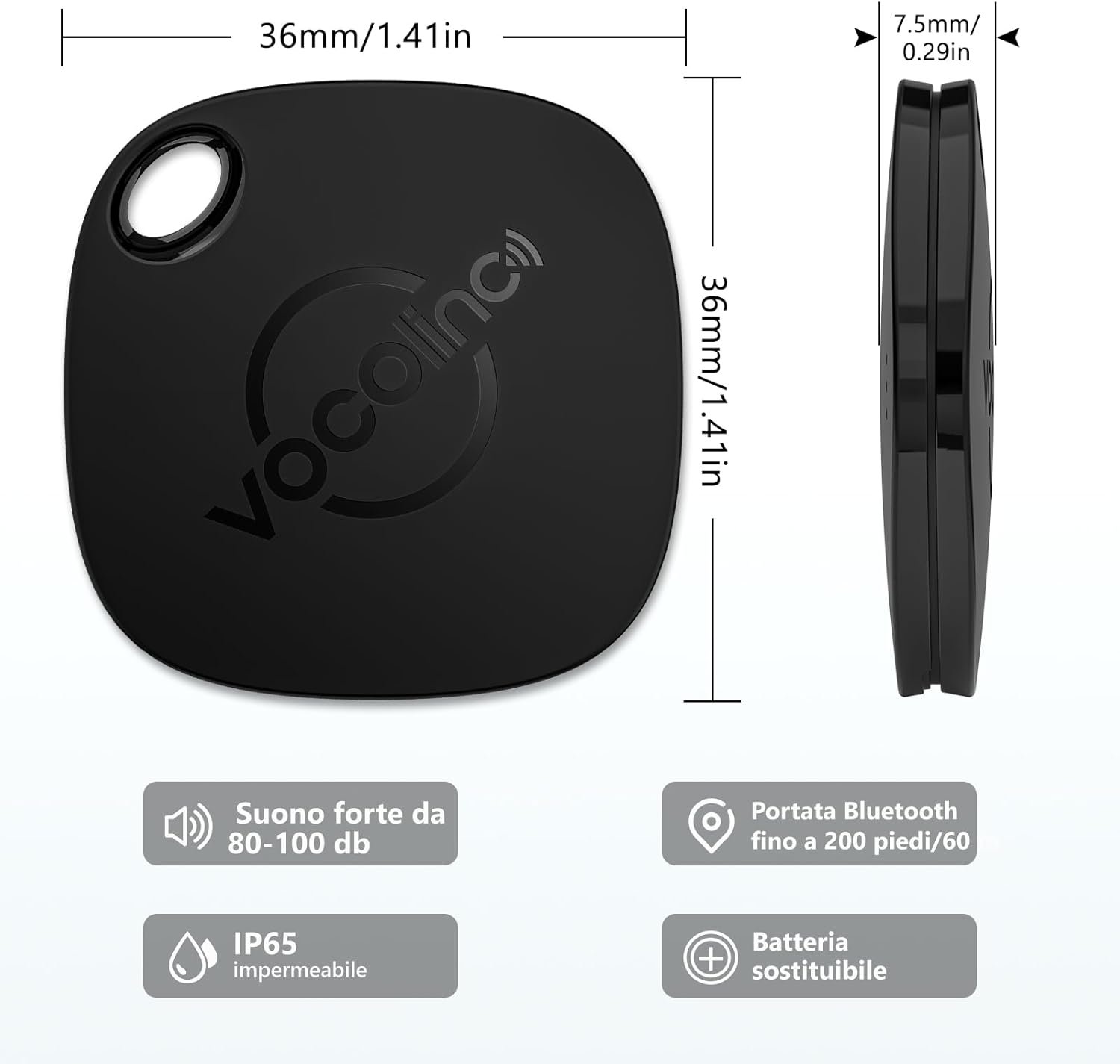 VOCOlinc Air Tag Tracker, Bluetooth Localizzatore Chiavi Compatibile con Apple Dov’è App (solo iOS, NON per Android), Trova Oggetti per Portafogli, Valigie e Bagagli, Batteria Sostituibile, 2 Pezzi - Image 5