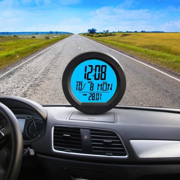 HUANGGG Orologio digitale per auto Orologio da cruscotto per auto Orologio a energia solare Data Settimana Orologio con Display della Temperatura - Image 5