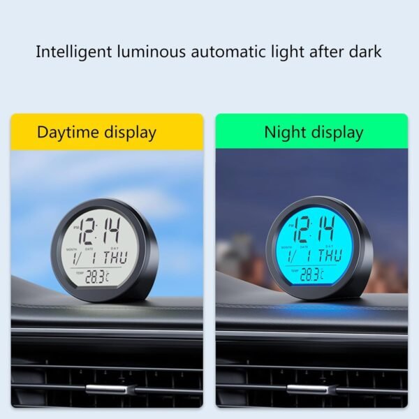 Energia solare Data Settimana Orologio Orologio Digitale Auto Adesivo Orologio Rotondo Con Display Temperatura Orologio Retroilluminato - Image 9