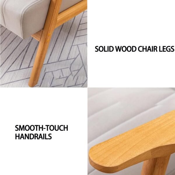 Divano moderno imbottito con struttura in legno per soggiorno, ufficio e camera da letto, comoda poltrona con tecnologia cuscino in tessuto per leggere e rilassarsi, colore beige - Image 6