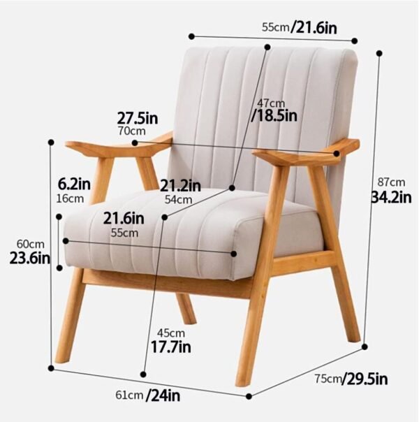 Divano moderno imbottito con struttura in legno per soggiorno, ufficio e camera da letto, comoda poltrona con tecnologia cuscino in tessuto per leggere e rilassarsi, colore beige - Image 2