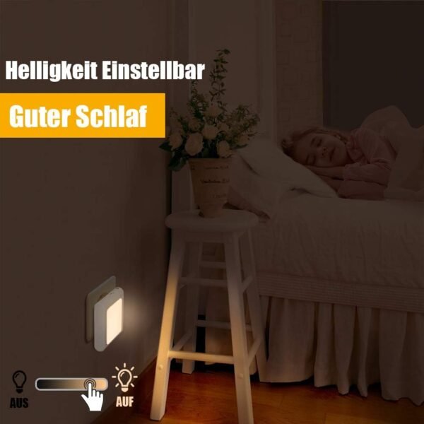 Presa di Luce Notturna con Sensore Crepuscolare, Emotionlite Luce Notturna Bambini, Luminosità Regolabile in modo continuo Molto bene per la camera dei bambini,corridoio,Bianco caldo, 2 pezzi - Image 3