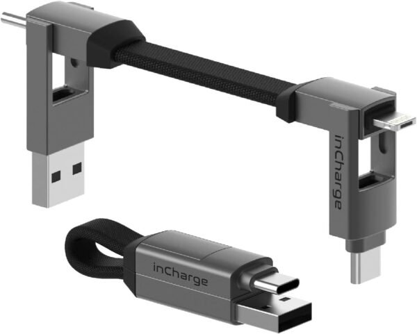 Rolling Square inCharge 6 - Portachiavi con Cavo Usb Type-c, Cavetto Universale Cellulare, Regalo Uomo, Caricatore Universale Cellulare 6 in 1, Gadget Tecnologico, Grigio, Cavo Lightning da 15W