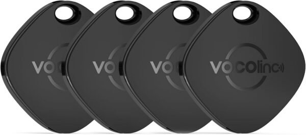 VOCOlinc Air Tag 4 Pezzi, Smart Tracker Localizzatore Funziona con Apple Dov'è App (solo iOS, NON per Android), Bluetooth Trova Oggetti per Chiavi/Bagagli/Valigie/Portafogli, Batteria Sostituibile