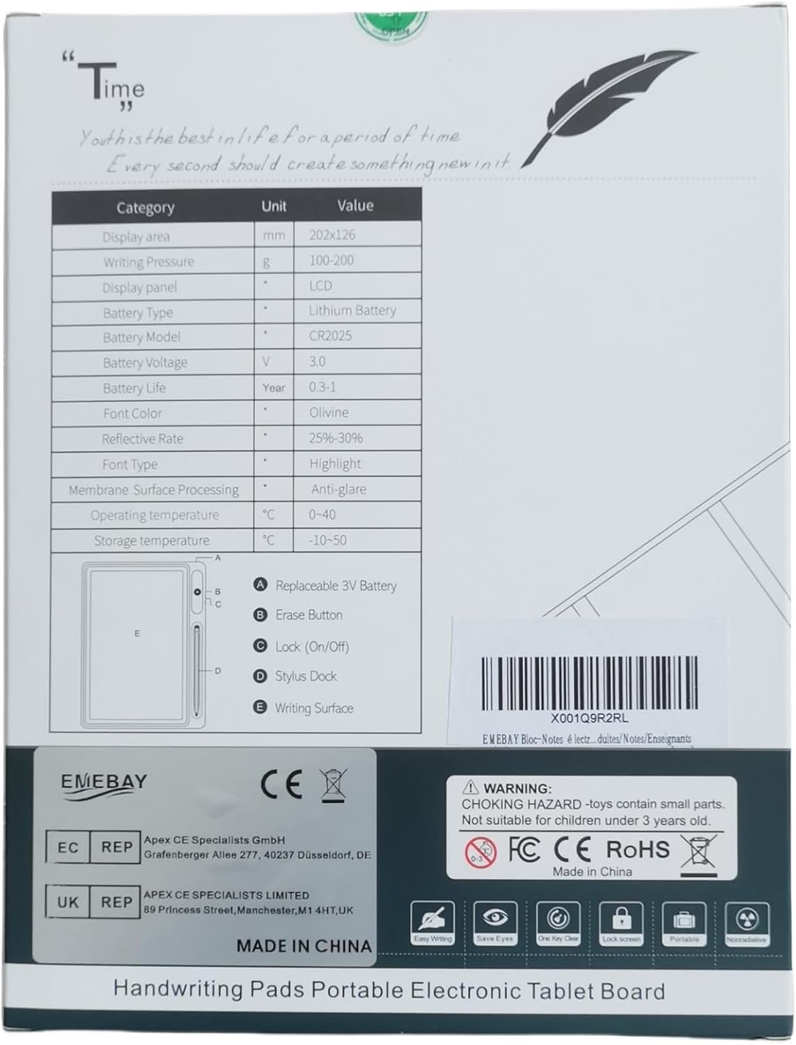 EMEBAY Blocco Note Elettronico da Tavolo da Scrittura Intelligente con Custodia protettiva, Tablet con Disegno LCD da 10,1 Pollici, Strumento di Pittura a Mano per Bambini/Adulti/Note/Insegnante - Image 4