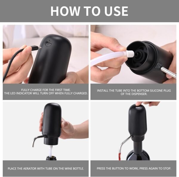 CIRCLE JOY Apribottiglie Elettrico Set Vino 4 in 1 con Cavatappi Ricaricabile, Versatore & Aeratore Vino Ricaricabile, Tagliacapsule e Tappo Vino Sottovuoto, Set Regalo per Amanti del Vino, Nero - Image 6