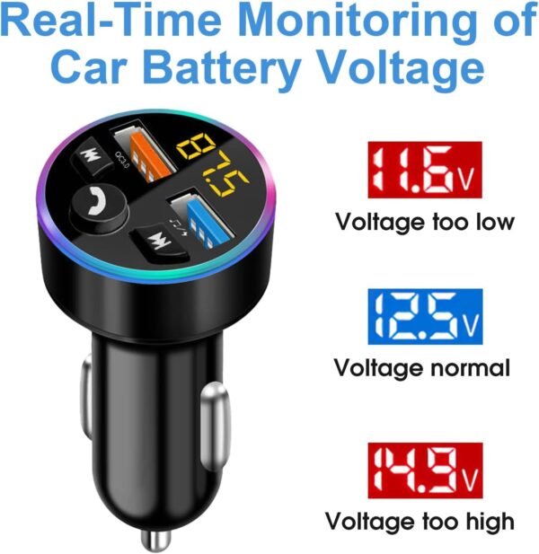 Wonvify Trasmettitore FM Bluetooth per Auto, Adattatore Bluetooth Auto Radio Musica MP3 Lettore con Chiamata Vivavoce, Caricabatterie Auto con 2 Porte USB Ricarica Rapida, Luci LED a 7 Colori - Image 6