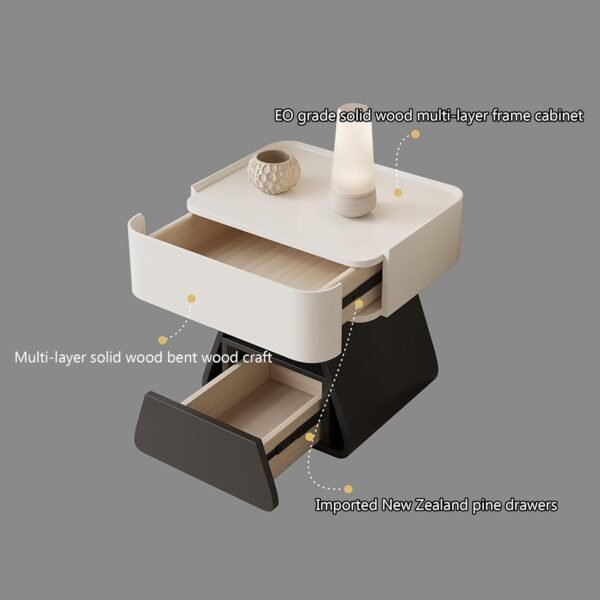 Stazione di ricarica wireless con luci a LED comodino con 2 cassetti moderno comodino intelligente per gadget domestici e tecnologia - Image 3