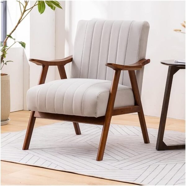 Divano moderno imbottito con struttura in legno per soggiorno, ufficio e camera da letto, comoda poltrona con tecnologia cuscino in tessuto per leggere e rilassarsi, colore beige